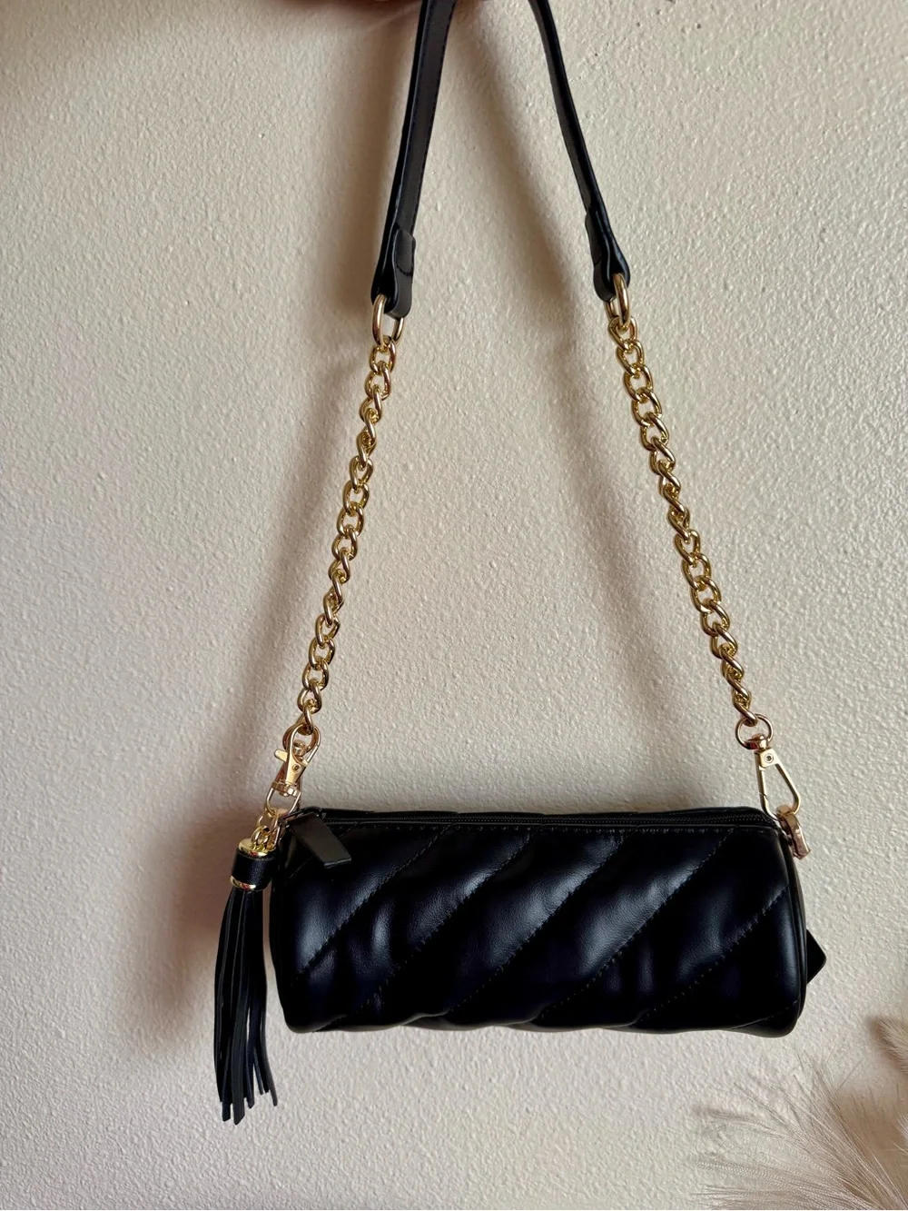 Yves Saint Laurent beauty Black faux leather makeup mini bag w/gold chain